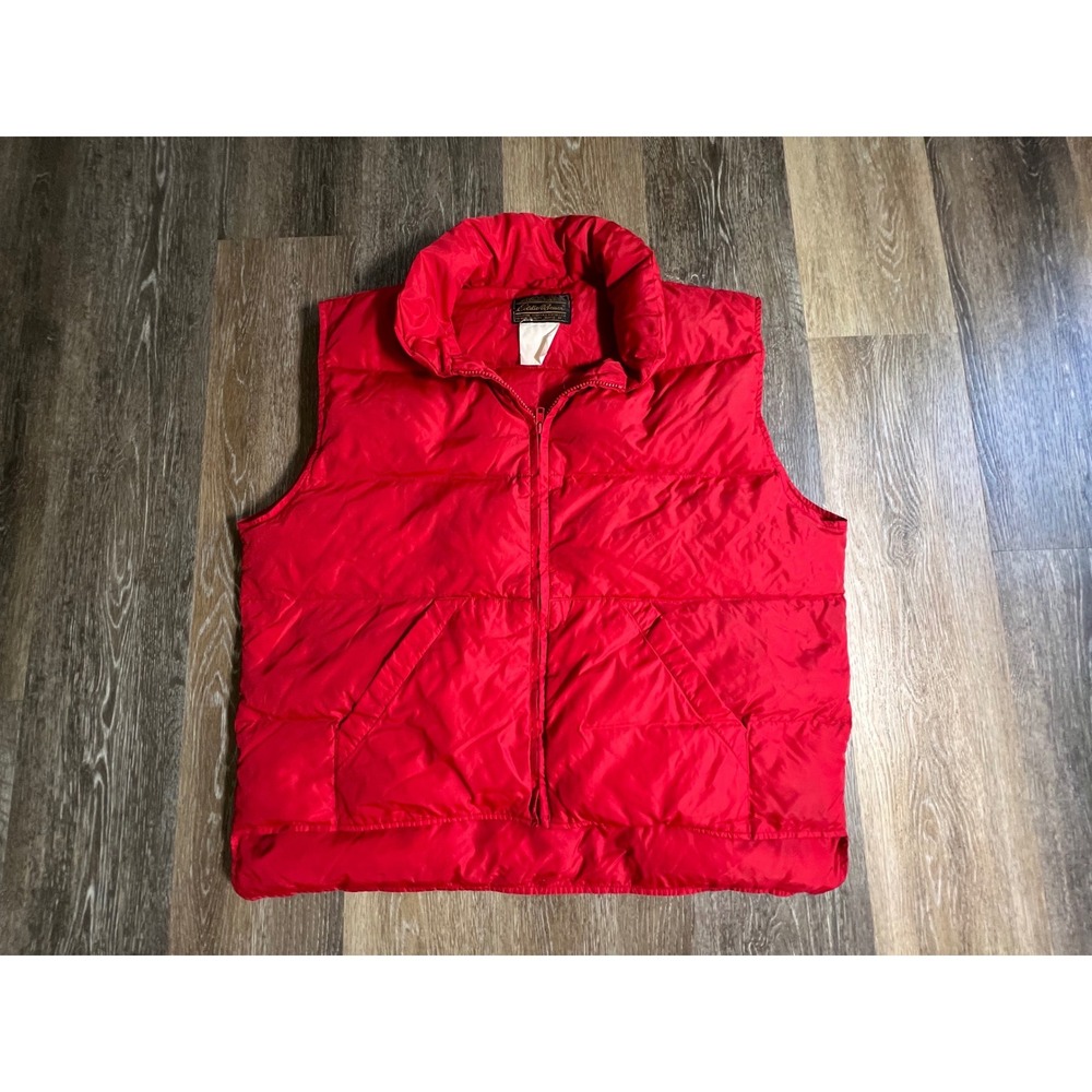 Eddie Bauer Puffer Vest Mens XL Red Excellent Vintage‎ Goose Down Full Zip 363